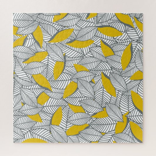 Grijs en geel bladpatroon. legpuzzel (Verticaal)