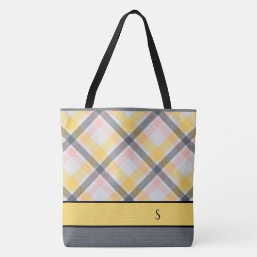 Grijs en Geel Canvas tas voor speldenmonogram (Voorkant)