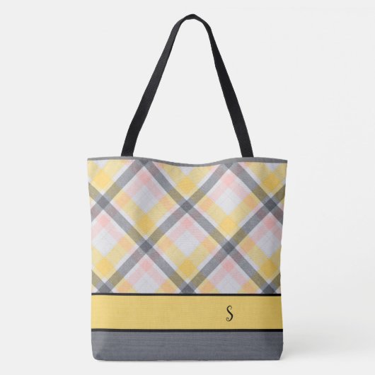 Grijs en Geel Canvas tas voor speldenmonogram (Achterkant)