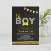 Grijs en Geel | Chalkboard "Oh Boy"-Baby shower Kaart (Staand voorkant)