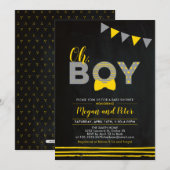 Grijs en Geel | Chalkboard "Oh Boy"-Baby shower Kaart (Voorkant / Achterkant)