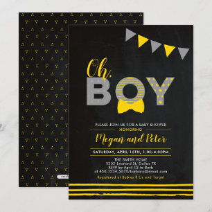Grijs en Geel Chalkboard "Oh Boy"-Baby shower Kaart