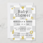 Grijs en geel checker Baby shower Kaart (Voorkant)