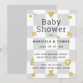 Grijs en geel checker Baby shower Kaart (Voorkant / Achterkant)