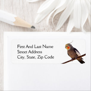 Grijs en Geel Cockatiel Pet Bird Kleur Foto Etiket