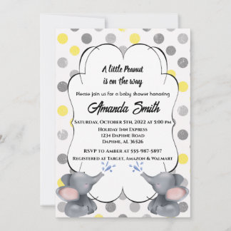 Grijs en Geel Elephant Polka Dot Baby shower IV Kaart