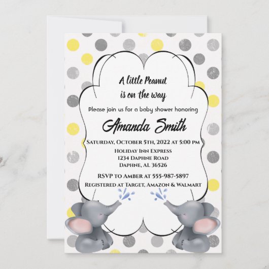 Grijs en Geel Elephant Polka Dot Baby shower IV Kaart (Voorkant)
