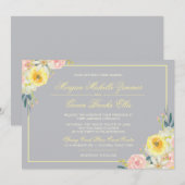 Grijs en Geel Floral Weddenschap Kaart (Voorkant / Achterkant)