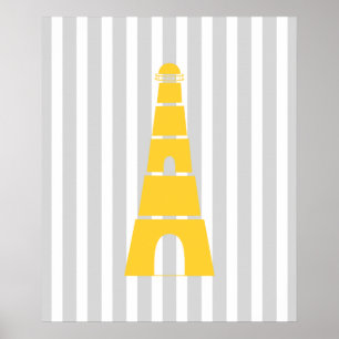 Grijs en Geel Gestreepte Nautical Lighthouse Poster