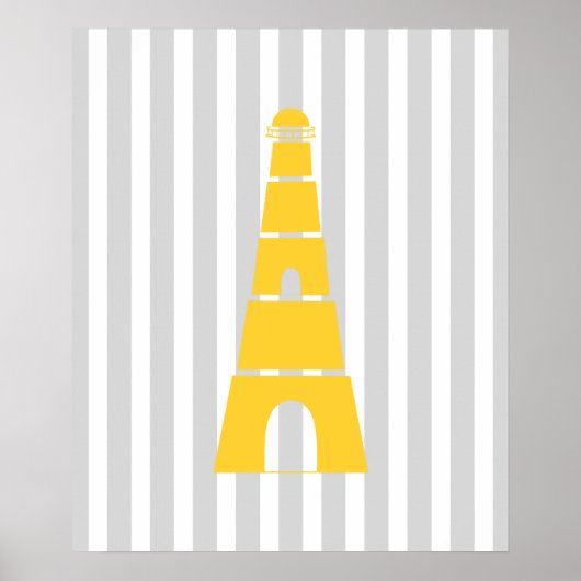 Grijs en Geel Gestreepte Nautical Lighthouse Poster (Voorkant)