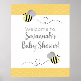 Grijs en Geel Hommeltje Baby Shower Bord Poster