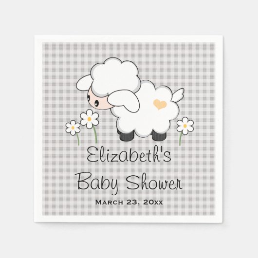 Grijs en Geel Lamb Genderneutraal Baby shower Servetten (Voorkant)