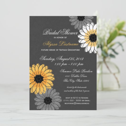 Grijs en geel leisteen en bloemen Vrijgezellenfees Kaart (Staand voorkant)