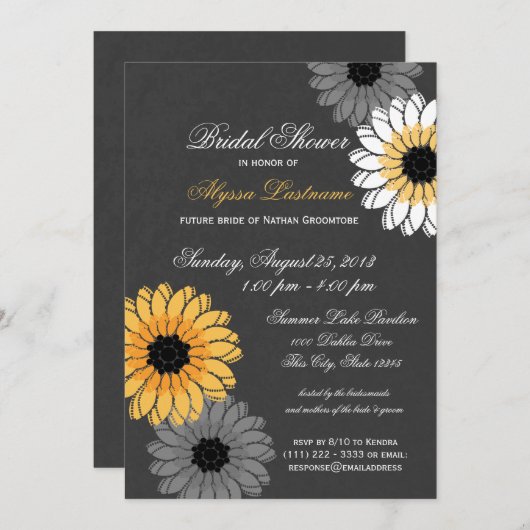 Grijs en geel leisteen en bloemen Vrijgezellenfees Kaart (Voorkant / Achterkant)