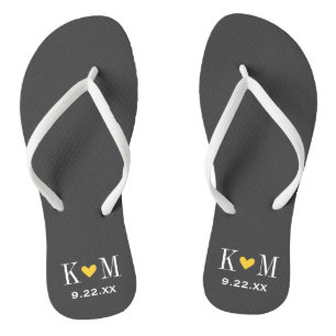 Grijs en Geel modern huwelijksmonogram Teenslippers