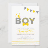 Grijs en Geel | Modern Typografie Boy Baby shower Kaart (Voorkant)