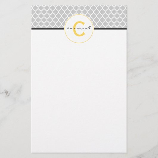 Grijs en Geel Monogram Briefpapier (Voorkant)