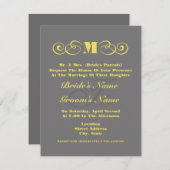 Grijs en Geel Monogram Weddenschap Kaart (Voorkant / Achterkant)