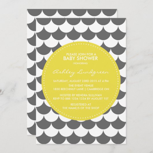 Grijs en Geel Patroon Baby shower Uitnodiging (Voorkant / Achterkant)