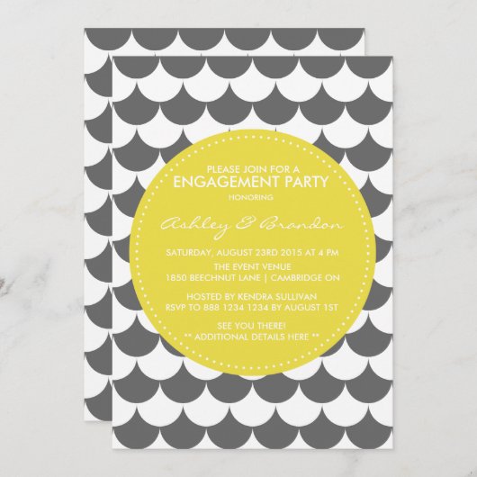 Grijs en Geel Patroon Verloving Uitnodiging (Voorkant / Achterkant)