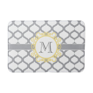 Grijs en Geel Quatrefoil Monogram Badmat