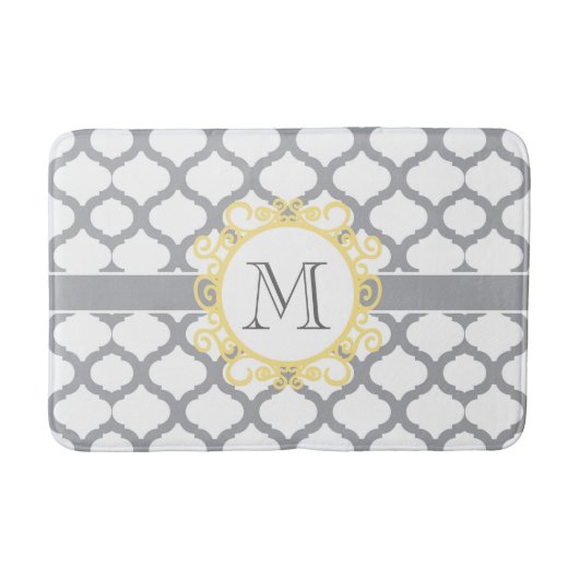 Grijs en Geel Quatrefoil Monogram Badmat (Voorkant)