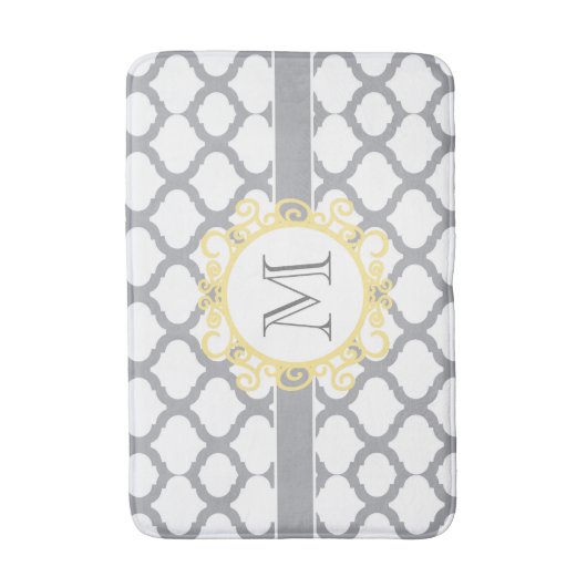 Grijs en Geel Quatrefoil Monogram Badmat (Voorkant Verticaal)