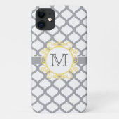Grijs en Geel Quatrefoil Monogram Case-Mate iPhone Case (Achterkant)