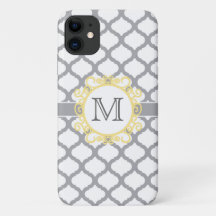 Grijs en Geel Quatrefoil Monogram