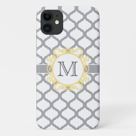 Grijs en Geel Quatrefoil Monogram Case-Mate iPhone Case (Achterkant)