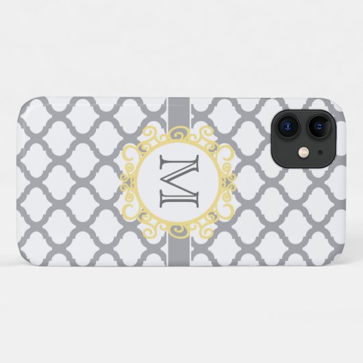 Grijs en Geel Quatrefoil Monogram Case-Mate iPhone Case (Achterkant (horizontaal))