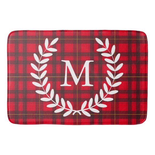 Grijs en Geel Tartan Witte Laurel Bath Mat (Voorkant)