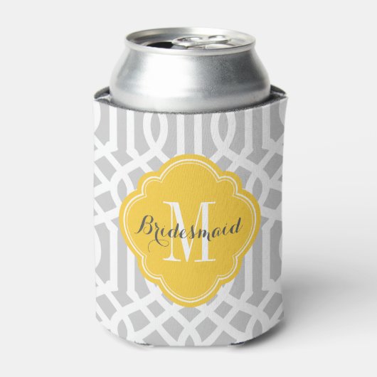 Grijs en Geel Trellis Monogram Blikjeskoeler (Blikje Voorkant)
