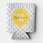 Grijs en Geel Trellis Monogram Blikjeskoeler (Voorkant)