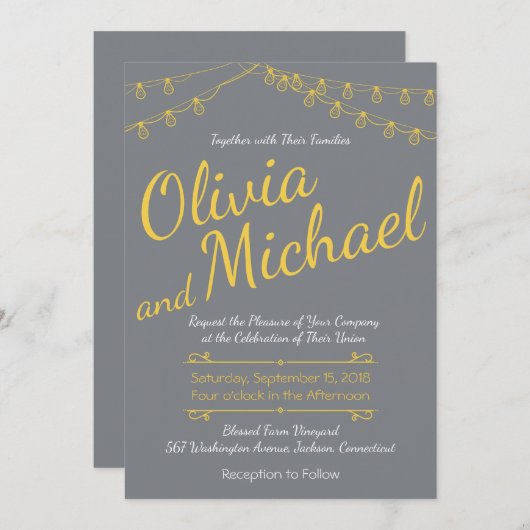 Grijs en Geel Uitnodiging tot bruiloft met hooglic (Voorkant / Achterkant)