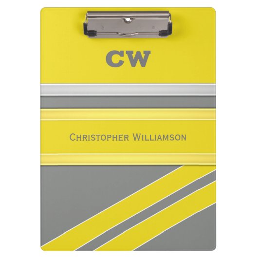 Grijs en geel voeg naam initialen kantoor toe klembord (Voorkant)