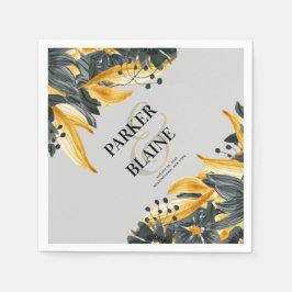 Grijs en Geel Waterverf Moderne bruiloft Servet