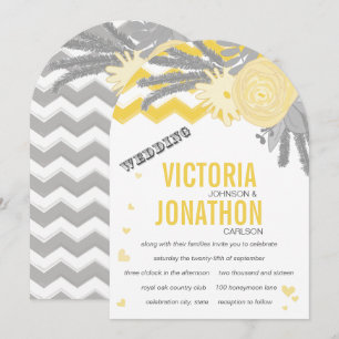 Grijs en Geel Zig Zag Romantic Wedding Kaart