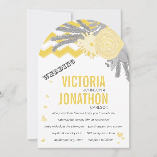 Grijs en Geel Zig Zag Romantic Wedding Kaart (Voorkant)