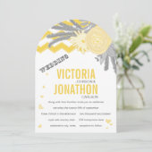 Grijs en Geel Zig Zag Romantic Wedding Kaart (Staand voorkant)