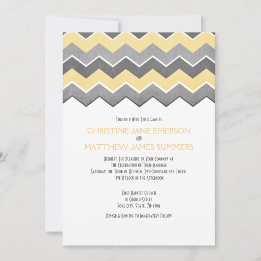 Grijs en Geel Zig Zag Wedding Invitaties Kaart (Voorkant)