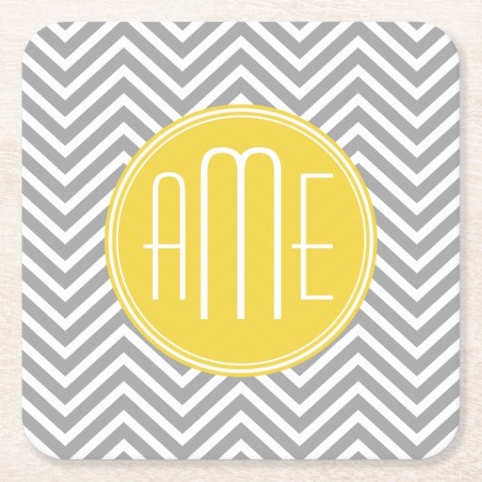 Grijs en Gele Chevrons Aangepast monogram Kartonnen Onderzetters (Voorkant)