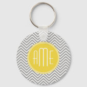 Grijs en Gele Chevrons Aangepast monogram Sleutelhanger (Voorkant)