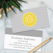 Grijs en Gele Chevrons Aangepast monogram Visitekaartje