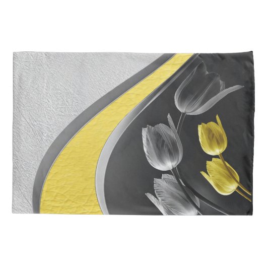 Grijs en gele tulp bloemen textuur 2021 kleur kussensloop (Achterkant)