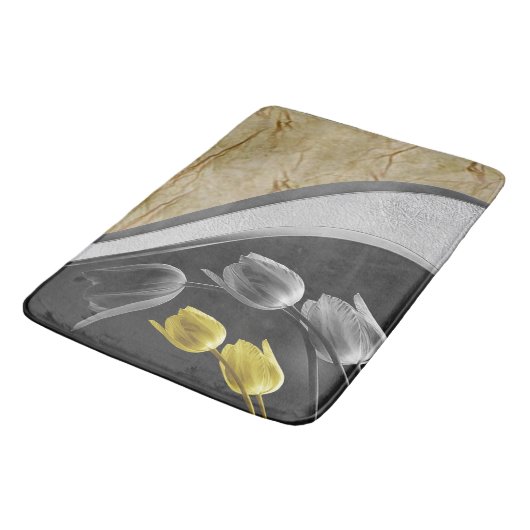 Grijs en gele tulpbloemen textuur 2021 kleur badmat (Gekanteld)