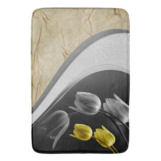 Grijs en gele tulpbloemen textuur 2021 kleur badmat (Voorkant Verticaal)