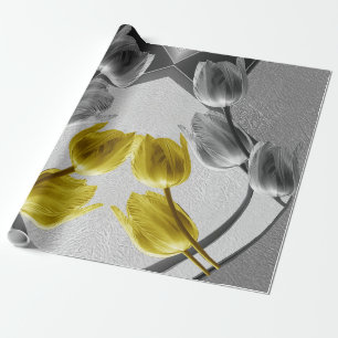Grijs en Gele tulpen op textuur Cadeaupapier