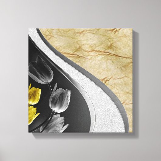 Grijs en Gele tulpen op textuur Canvas Afdruk (Voorkant)
