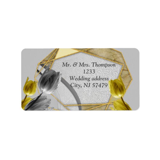 Grijs en Gele tulpen op textuur Etiket (Voorkant)